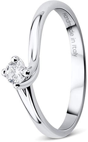 OROVI Damen Diamant Ring Weißgold, Verlobungsring 18 Karat (750) Gold und Diamant Brillanten 0.12 Ct, Solitärring Ring Handgemacht in Italien