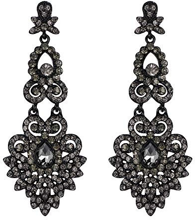 EVER FAITH Mujer Cristal Austríaco Boda Vintage Estilo Floral Hoja Araña Pendientes Colgante Tono Negro Ligero