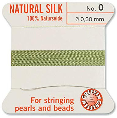 Creative-Beads Perlenfaden, Schnur, Perlseide zum auffädeln 2m lang mit flexiblem Drahtende als Fädelnadel Stärke 0,30mm jadegrün
