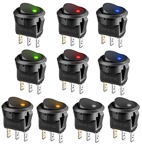 TOKERD 10 Pezzi Pulsante 12V Interruttore LED Interruttore a Bilanciere Interruttore Rotondo 20A DC, 3 Pin Interruttori per Auto, Barca, Elettrodomestici