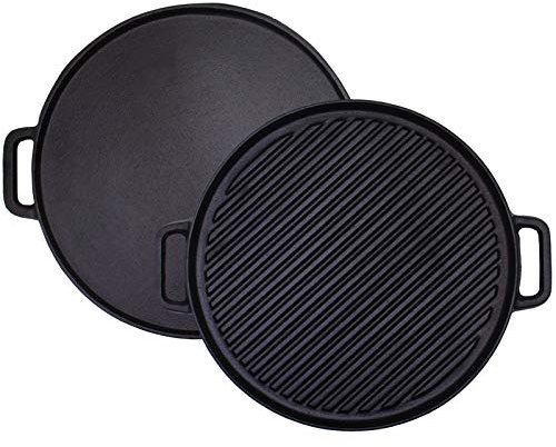Plancha reversible de hierro fundido, sartén de doble cara con asas (30 cm)