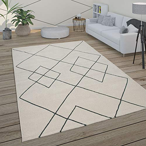 Paco Home Teppich Wohnzimmer Skandi Rauten Muster Modern Weiß Verschiedene Designs Größen, Grösse:120x170 cm, Farbe:Weiß