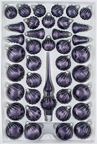 39 TLG. Glas-Weihnachtskugeln Set in 'Ice Graphit Silber' Regen - Christbaumkugeln - Weihnachtsschmuck-Christbaumschmuck