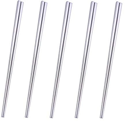 Dtdepth - 5 paia di bacchette in acciaio inox, riutilizzabili, lavabili in lavastoviglie, leggere, in acciaio inox 304, facili da usare