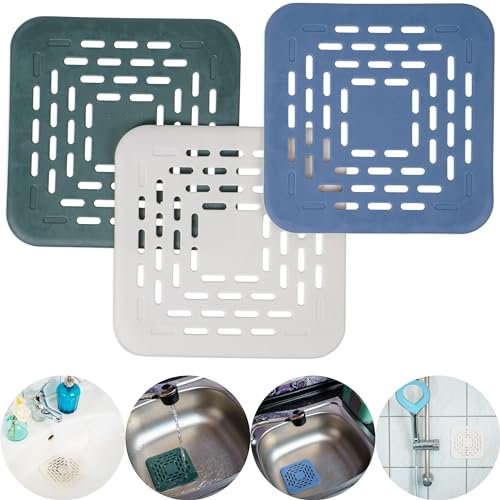 Abflusssieb für Küchenabfluss, 13 x 13 cm, 3 Stück, aus TPR, für Abflüsse in Küche, Bad, Badewanne, Dusche, Essensreste Sieb, Haarsieb Filter, Haarfänger Ablauf Duschwanne, Siphon Verstopfungen Schutz