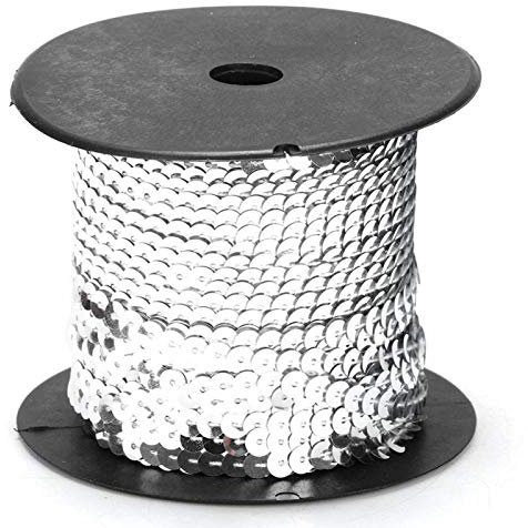 100 Yard Paillette DIY Paillettenband Flachen Paillette Trim Glänzende Paillettenbänder für Bastelprojekte, Tanzbekleidungen(Silber)
