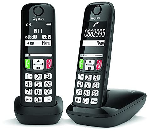 Gigaset E275 Duo – Zwei DECT-Telefone – schnurlos – große Tasten und Zahlen – kompatibel mit Hörgeräten, Schwarz [italienische Version]