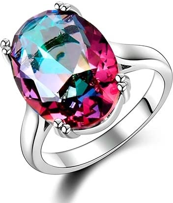 DJMJHG Mode Weißgold Farbe Topas Ring 925 Sterling Silber Klassische Ringe Mit Natürlichem Edelstein Zirkon Für Frauen Schmuck 7 Multicolor