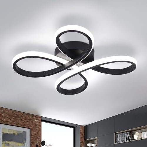 EIDISUNY Modern LED Ceiling Light, 30W Black Curved Creative Modern Ceiling Lights Fixture LED for Living Room Bedroom Corridor Aisle Hallway Indoor Office Kitchen Lamp - Cool White Light 6000K