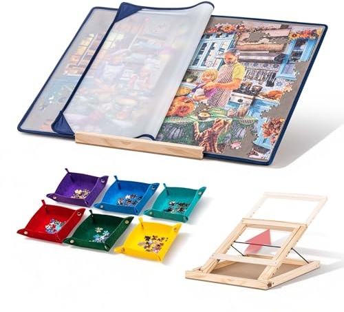 Tektalk Jigsaw Puzzle Board with 3 Angle Adjustable Bracket/Stand, Lightweight Portable Puzzle Mat with Dustproof Cover for Puzzle Storage Saver, Non-Slip Surface, Up to 1000 Pieces - Gray