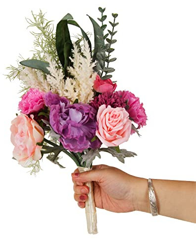 cn-Knight Bouquet di fiori artificiali, 15 cm, bouquet da sposa per damigella d'onore, bouquet da sposa e cerimonia di matrimonio, viola