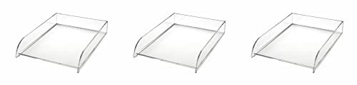 OSCO Clear Acrylic Stacking Letter Tray | 3 Pack | A4 | Easily Stackable | Desk File Organiser | Paper Storage | Office Document Sorter | Paperwork Filing | No Risers Required | H6 x W24.5 D33 cm