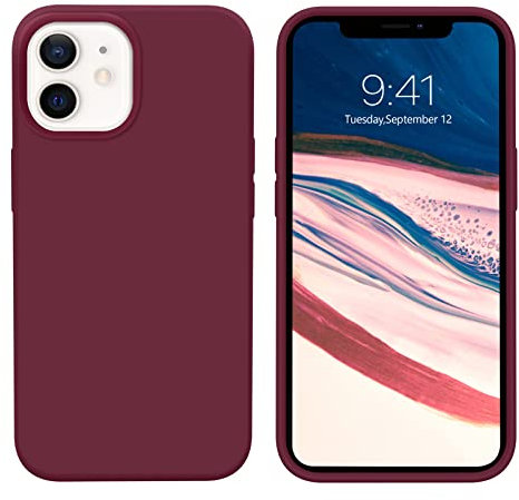 BENTOBEN für iPhone 12 Hülle iPhone 12 Pro Hülle Liquid Silikon Case, Slim Kratzfest Weiche Flüssigsilikon Gummi innem Microfaser Futter Rundumschutz Handyhülle iPhone 12/iPhone 12 Pro 6.1'' Weinrot