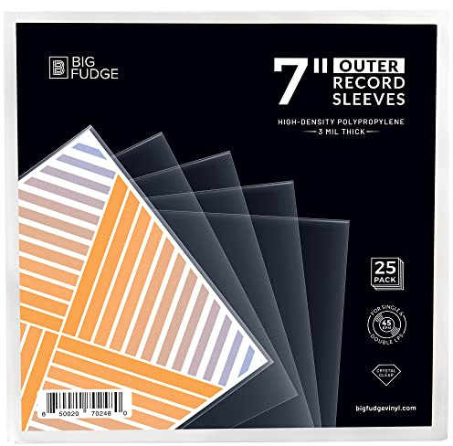 BIG FUDGE 7 Vinyl Record Sleeves - Outer Sleeves 25 Pack - Crystal Clear High-Density Polypropylene Vinyl Covers - Vinyl Accessories Protect LP Albums from Dust, Dirt & Scratches