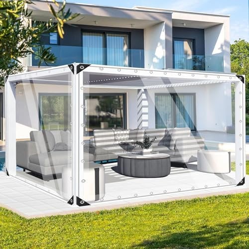 FoundGo Clear Heavy Duty Tarpaulin 3x5m Waterproof 420 g/m² Clear Tarp with Eyelets, Outdoor Transparent Tarp PVC Tarpaulin Windproof, Tear Resistant for Garden, Gazebo（real size 2.9 * 4.9m）