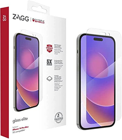 ZAGG InvisibleShield Glass Elite Screen Protector for iPhone 14 Pro Max, Shockproof, Smudgeproof, Scratch Resistant, Anti-Microbial, (Clear)