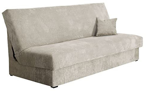 Schlafsofa Adela Mini Cord mit Bettkasten, 3 Sitzer Sofa, Bettsofa, Couch mit Schlaffunktion, Polstersofa, Schlafsofa, Couchgarnitur, Farbauswahl (Poso 100)