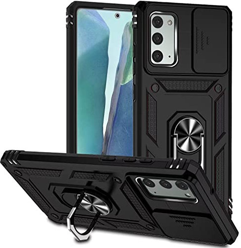 Jeelar ESONG Handyhülle für Samsung Galaxy Note 20 Ständer Hülle,[360 Grad Metall Ring Drehung Halter][Kameraschutz ],Militär Handy Stoßfeste Handytasche Case Outdoor Schutzhülle Cover,Schwarz