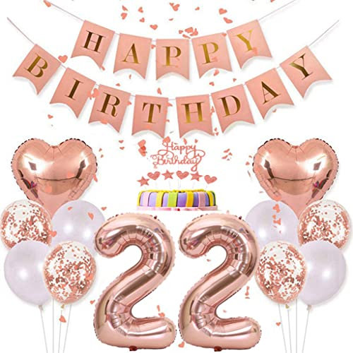 Conruich Deko 22. Geburtstag Frau, Rosegold Tortendeko Geburtstag 22 Jahre Mann, Geburtstagsdeko 22 Jahre, Rosegold Ballon 22 Geburtstags Mädchen, Happy Birthday Banner Deko 22 Geburtstags Frauen