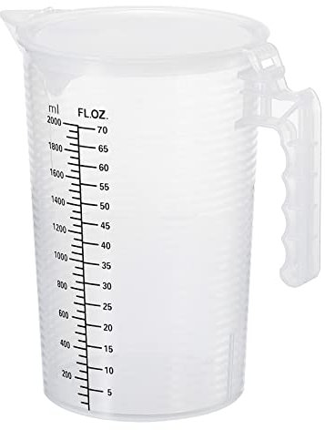 PATIKIL Graduated Beaker, 2000ml PP Plastic Liquid Measuring Cup Double Sided Black Graduations with Handle Lid and Spout for Lab Kitchen Home