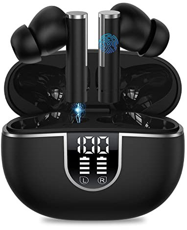 LIUWID Bluetooth-Kopfhörer, kabellos, Bluetooth 5.3, mit 4 Geräuschreduzierung, Mic 38 Stunden, Spielzeit, kabellos, mit Touch-Steuerung, IPX5, wasserdicht, LED-Display für Android und iPhone