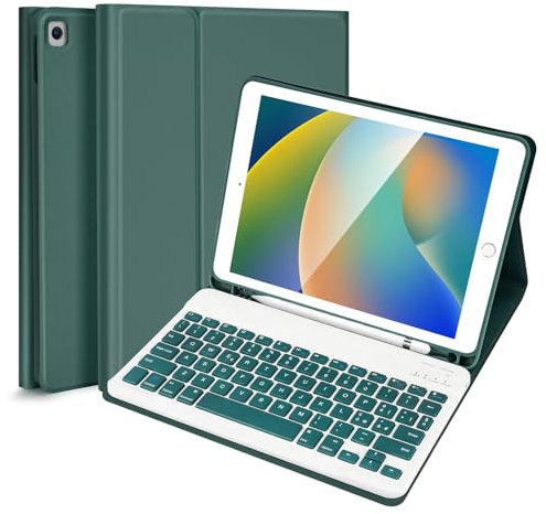 Lively Life Custodia con Tastiera per iPad 10.2 9a/8a/7a Gen(2021/2020/2019),iPad Air 3 10.5 2019, iPad Pro 10.5 2017, Tastiera Bluetooth Wireless Rimovibile - Layout Italiana - Verde Scuro