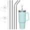 AUAUY 4 PCS Stainless Steel Replacement Straws for Stanley 40oz Cup, Reusable Straws Compatible with Stanley Adventure Quencher Travel Tumbler, Durable Cup Straws with Cleaning Brush & Straw Covers