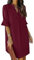 JOCAFIYE Damen V-Ausschnitt Rüsche Kurzarm Solide Farbe Einfaches Sommer Neues Kleid Rotwein XL