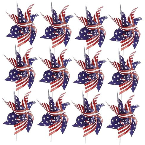 Hohopeti 12st Usa-windmühle Mit Pfahl Windrad Zum Unabhängigkeitstag Gartendekoration Sternenbanner-windmühle Gedenktagsparty-Dekoration Windmühlendekor Ornamente Plastik Draussen Rotieren