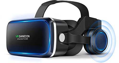 FIYAPOO Gafas VR 3D con Auriculares, Alta Compatibilidad con Teléfonos Android y iPhone de 4.7-6.6 Pulgadas, Ideales para Juegos y Videos Inmersivos, Familia y Niños
