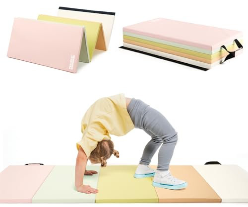PhysKcal 5-Panel Folding Gymnastics Tumbling Mat with Carrying Handles, Thick Foldable Tumbling Mat for Kids, Padding, MMA, Gymnastics and Activity Play