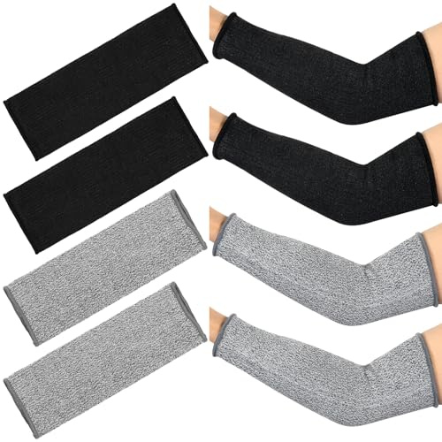 Neer 4 paia di maniche protettive per braccia per pelle sottile, resistenti al taglio e alle bruciature, copertura per avambraccio per cucina e edilizia (nero, grigio, 30 cm)