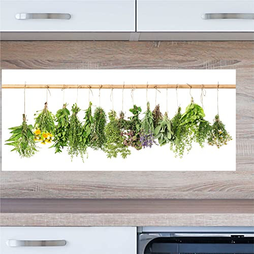 INDIGOS UG Küchenrückwand - Kräuter - 100x50 cm ESG Echtglas Bedruckt - mit Bild - Motiv - Küche - Rückwand - Glasplatte - Spritzschutz - Herd - Ofen