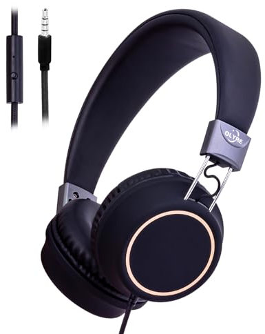 Olyre Kids Headphones Wired with Microphone 3.5mm Jack Lightweight Foldable Toddler Headphones for School & Travel, Braided Cord Durable Design for Boys & Girls (Wishkeeper's Cape Black)