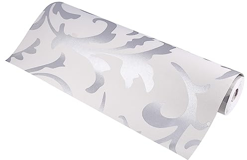Luxury Embossed Nonwoven Bedroom 3D Vertical Wallpaper, Self Adhesive Wall Sticker, Wall Art Stickers Home Decoration for Bedroom Living Room Office Sofa Backdrop Silver