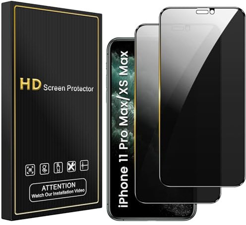 Romkasi Sichtschutz für iPhone 11 Pro Max/Xs Max 6,5 Zoll, Anti-Spy Panzer Schutz Glas Folie Schutzfolie, Einfache Installation Blasenfrei 9H Härte 2 Stück