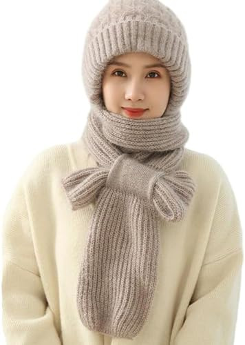 CHENRI Friendlyk Winter Versatile Knitted Hooded Scarf for Women, Integrierter Gehörschutz Winddichte Mütze Schal, 2 in 1 Winddichter Schal Hut, Schalmütze Winter Warme Mütze für Damen
