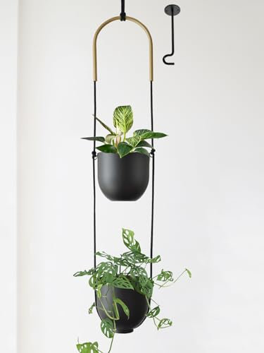 Dravmola Hanging Planters for Indoor Plants 2 Tier Plant Hanger Indoor Metal Hanging Planter Pot for Window Ceiling Wall Home Decor