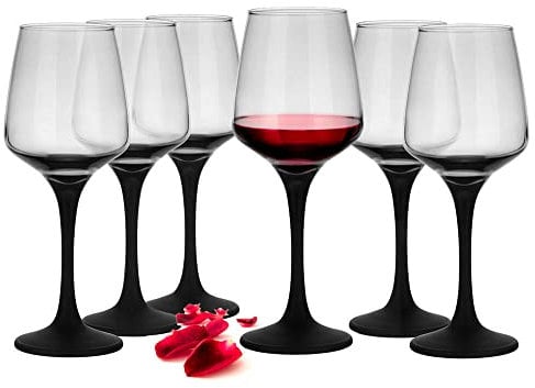 Sendez 6 Wine Glasses 360 ml with Black Stem Red Wine Glasses White Wine Glasses Wine Goblet