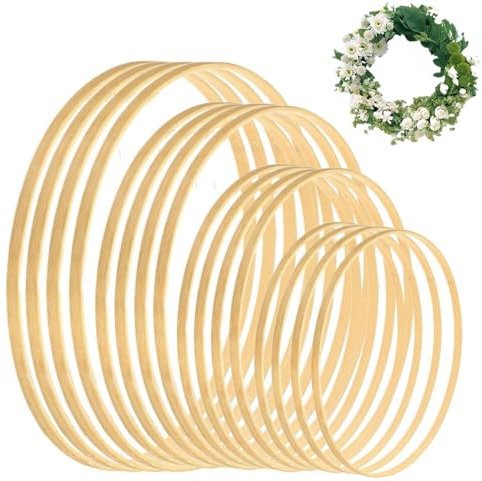 JUXINE 16 Stück Holzringe Zum Basteln,4 Größen 10cm/15cm/18cm/23cm,Holzringe Traumfänger Holzring,Holzringe Traumfänger zum Basteln,Holzreifen zum Basteln für Hochzeit Kranz Decor (16 Stück)