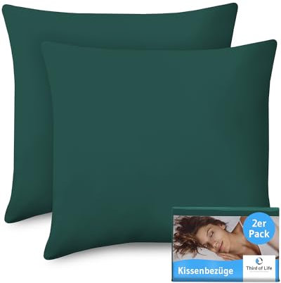 Kissenbezug 80x80 Meer-Grün, 2-er Set Kissenbezüge, Premium Mako-Baumwolle, Kopfkissen-Bezug für 80 x 80 Kissen, Kissenhülle für Seitenschläferkissen, Sofakissen, Couchkissen, Oeko-TEX Zertifiziert