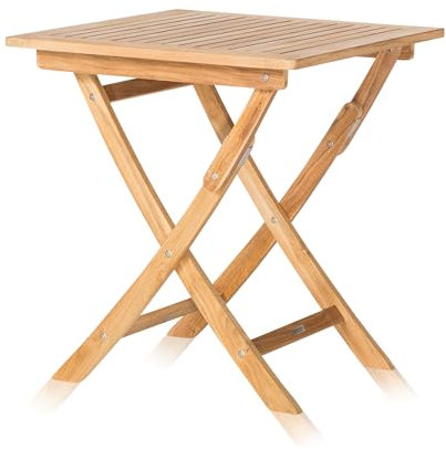 KHG Holztisch Garten echtes Teak-Massivholz natürliche Maserung Klapptisch quadratisch 2 Personen Balkontisch Holz Outdoor für Garten Balkon Terrasse wetterfest