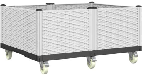 vidaXL Pflanzkasten, Hochbeet mit Rollen Rattan-Optik, Pflanzkübel für Garten Terrasse, Pflanzbeet Gemüsebeet Blumenbeet Blumenkasten, Weiß 100x80x54cm PP