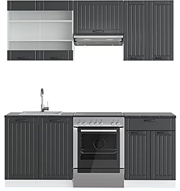 Vicco Küchenzeile Fame-Line, Anthrazit Landhaus/Weiß, 200 cm, AP Eiche