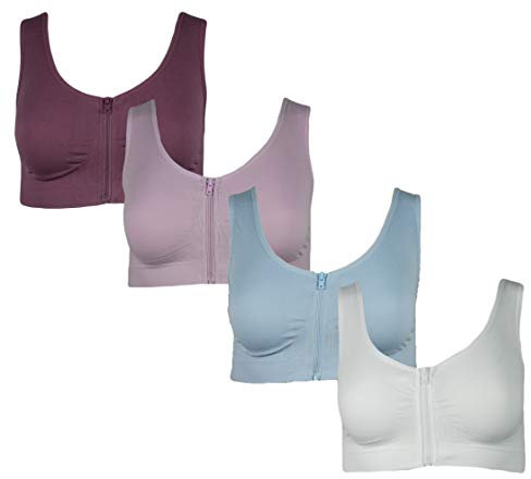 4er Pack Damen Komfort BH mit Reißverschluss Bustier Top Shirt BH; Farbe: Weiß; Größe: XL