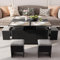 VOWNER Couchtisch Höhenverstellbar, 4-in-1-Multifunktions-Couchtisch Umwandelbar in Wohnzimmer-Esstisch, Couchtisch mit Verstecktem Stauraum, mit 4 Hockern, Schwarz, (42.5 inch)