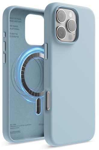 elago Magnetic Silicone Case Compatible with iPhone 16 Pro Max Case 6.9 Inch Compatible with All MagSafe Accessories - Built-in Magnets, Soft Grip Silicone, Shockproof (Sky Blue)