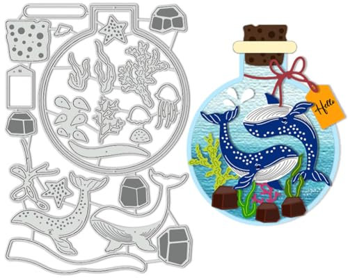 BENECREAT Stanzschablone Für Wale, Prägewerkzeug Aus Kohlenstoffstahl Mit Ozeanglasflasche, Stanzungen Metallvorlagen Für DIY-Scrapbooking, Fotoalbum, Dekorative Prägung