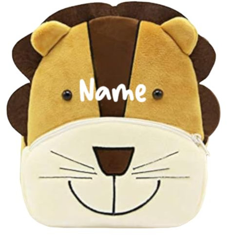 Ahoiikids Personalisiertes Kinder Rucksack - Weicher Plüsch Löwen-Rucksack mit Namen - Niedlicher Kinderrucksack für Jungen und Mädchen - Vorschulrucksack - Geschenk für Kleinkinder