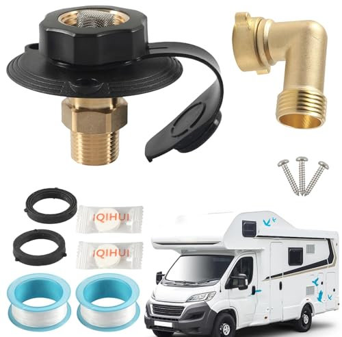 Raccord d'entrée d'eau pour camping-car, connexion d'eau en laiton robuste, clapet anti-retour, entrée d'eau douce, 7,7 x 7,5 x 7,6 cm, entrée d'eau avec vis pour remorques, camping-cars,